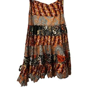 Solitaire Orange Black Paisley Tiered Boho Skirt